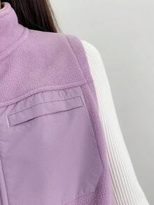 女款休閒戶外登山抓絨背心，冬季運動 - 紫丁香色 - 查看 4