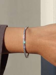 1 件 2-3 毫米顶级嘻哈风格四爪莫桑石钻石网链手链（延长链设计），925 纯银手链，闪亮奢华，精致细腻的珠宝时尚礼物，专为女性设计。