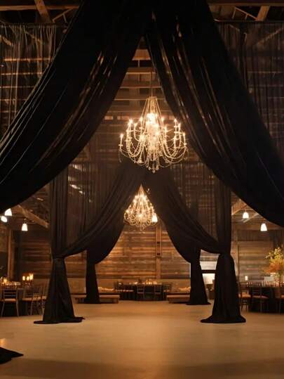 قطعة واحدة من قماش التول الأسود بطول 315 بوصة، ستارة عضوية لخلفية الحفلات، ستارة تول لقوس الزفاف، ديكور حفلات الزفاف والأعياد والحمام للأطفال، خلفية للصور، ديكور عيد الحب، ديكور المسرح (بما في ذلك المشبك)