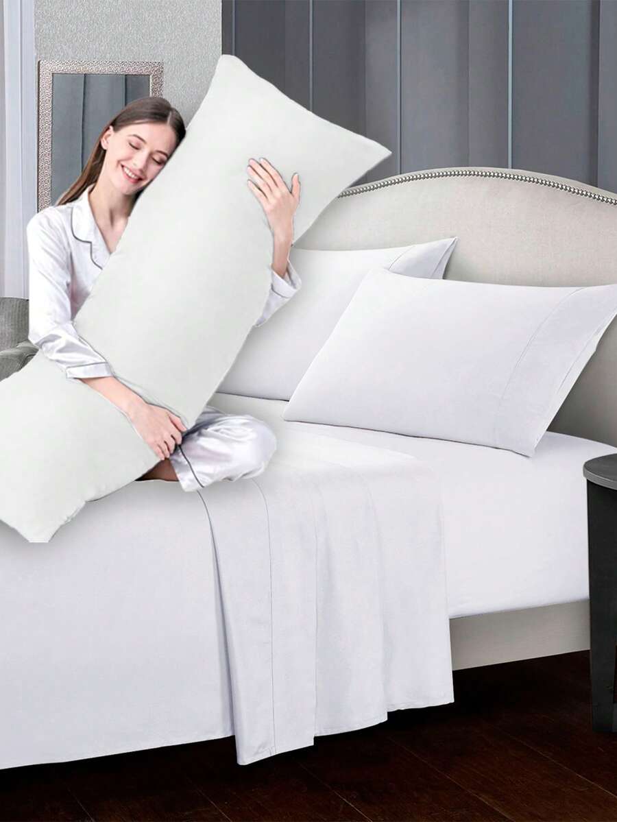 1 Capa Para Travesseiro de Corpo Xuxão 1,40X0,40cm+ 2 Fronhas Simples 0,70X0,50cm-XS - Branco - Visão 1