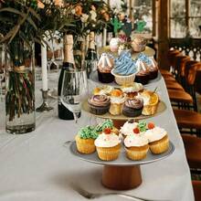 1个金属底座托盘，木纹，金/银色，简约现代风格，家用托盘，蛋糕架，甜点架，糖果碟，适用于万圣节、圣诞节、婚礼、派对、下午茶等场合 - 彩色 - 查看 7