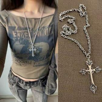 Summer Vintage Cross Jesus Pendant Necklace For Women Punk Gothic Clavicle Retro Chain 2025 Neck Aesthetic Jewelry Party Gifts