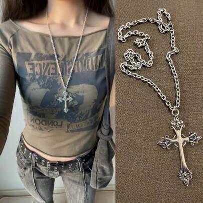 Summer Vintage Cross Jesus Pendant Necklace For Women Punk Gothic Clavicle Retro Chain 2025 Neck Aesthetic Jewelry Party Gifts