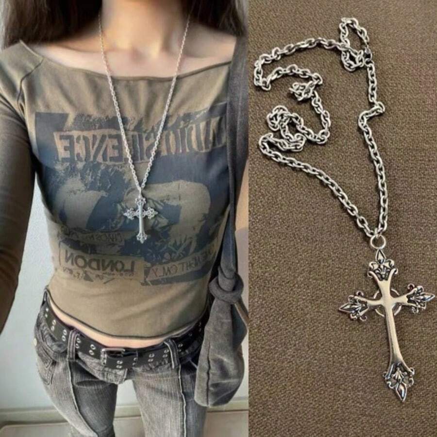 Collar con colgante de Jesús en cruz de estilo vintage para mujer, cadena retro punk gótica para la clavícula, joyería estética para fiestas y regalos