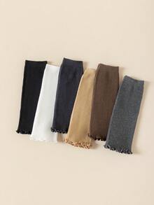 1/3/5 Pairs Girls Calf Leg Warmers, Sweet Ballet Style Ruffle Trim, Knitted Warm Leg Warmers, Solid Color Knee High Leg Warmers, Spring Autumn