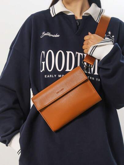 Korean Version Simple PU Flap Envelope Bag, Unisex Men & Women High-Quality Crossbody Chest Bag, Shoulder Bag, Small Square Bag Old Money Streetwear