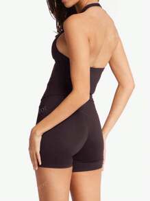 Conjunto de dos piezas de mujer Simple Flavor Y2K, de unicolor, para hacer yoga o ejercicio, con top sin mangas y shorts ajustados