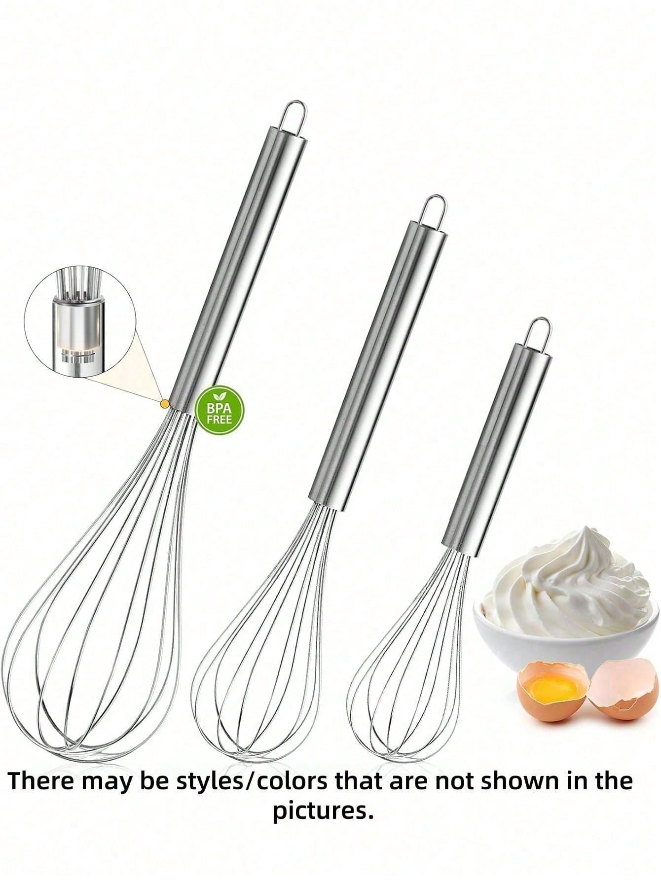 1 pieza/Paquete Batidor de huevos de acero inoxidable para cocinar, batidor de alambre grueso y mango resistente, espumador de huevos para cocinar, mezclar, batir, amasar y revolver