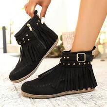 2025 Spring-Winter Women's Fleece-Lined High-Top Boots - Plus-Size Thickened And Ultra-Warm Synthetic Fabric Upper, Lace-Up Rubber Sole Casual Shoes, All-Season Comfort (Hand-Washable, Solid Color) Winter Boots For Women - màu đen - Xem 3