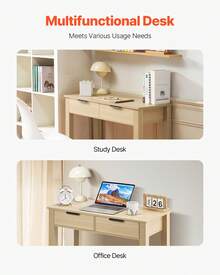 Small Desk With Drawers, Kids Desk For Bedroom, Modern Simple Study Table For Drawing, Reading, Writing, Rectangle MDF Furniture Study Storage Table For Home, Office, Light Wood - Maple - View 6