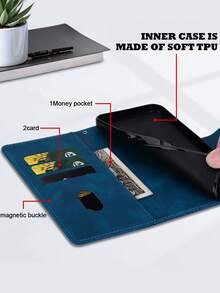 GLANDOTU Ốp lưng điện thoại bằng da PU tối giản họa tiết bàn cờ, thiết kế mỏng nhẹ kiểu ví gập dành cho doanh nhân với họa tiết khắc 3D, có khe đựng thẻ và giá đỡ, tương thích với nhiều thương hiệu. Thích hợp làm quà tặng sinh nhật mùa xuân. Phiên bản quốc tế, không phải phiên bản nội địa. - Màu xanh lam - Xem 7