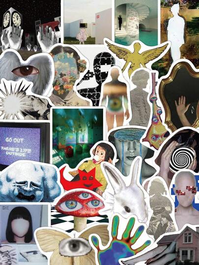 50 ملصق بتصميم سريالي لأساسيات الحلم للألبومات الفنية، الحقائب، أسطح المكاتب، الفصول الدراسية، الغرف، ديكورات العطلات، وكهدايا لأصدقاء مقربين