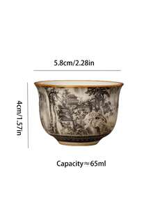 1pc/2pcs/6pcs水墨画陶瓷茶杯复古小容量意式咖啡杯品茶陶瓷杯功夫茶具茶杯普洱单杯随身杯大师杯小茶碗陶瓷杯适合茶友 - 彩色 - 查看 2