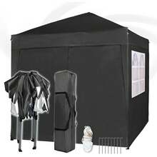MCC Direct Pop-Up Gazebo 2m X 2m With Sides Silver Protective Layer Waterproof Marquee Canopy WS - Black - View 7