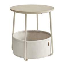 VASAGLE End Table, Small Bedside Table With Fabric Basket, Modern Nightstand, Round Side Table, For Living Room, Bedroom, Cream White - 奶油白 - 查看 8
