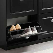 SoBuy Shoe Cabinet With 4 Flaps, Shoe Rack, Shoe Tipper With 8 Storage Compartments, Shoe Chest, Shoe Storage, White, BHT Approx. 105x82x24cm, FSR79-W - 黑色 - 查看 8