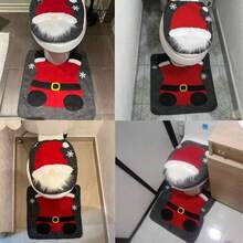 2pcs Santa Toilet Seat Cover, Christmas Bathroom Sets, Toilet Seat Cover And Mat Santa On The Toilet Ornament, Santa Claus Toilet Seat For Happy Christmas Decorations Bathroom Decor