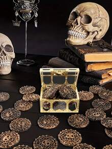 100 moedas douradas de pirata antigas de plástico - ideais para Halloween, aniversários e festas temáticas - plástico durável, não requer eletricidade, lembrancinhas de festa perfeitas, decorações piratas - Multicolorido - Ver 5