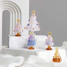 1 pieza Árbol de Navidad de cristal esmerilado minimalista moderno - Artesanía transparente hecha a mano, decoración navideña perfecta para el hogar, cafetería o regalo temático, decorado con estrella y papel de colores, regalo de cumpleaños ideal