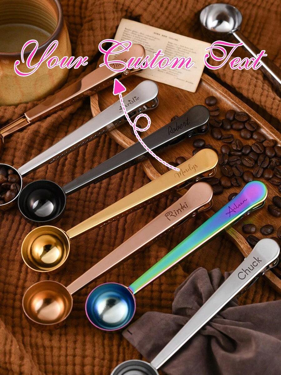 Custom Coffee Scoop And Clip,Personalized Coffee Measuring Spoon,Gift For Coffee Lover,Coffee Bag Clip,Custom Coffee Lover's Gift