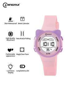 MINGRUI 30M Waterproof Cartoon Cat Colorful Digital Kids Watch With Alarm, Timer, Luminous For Children, Girls, School Supplies, Cute Anime - White - View 16