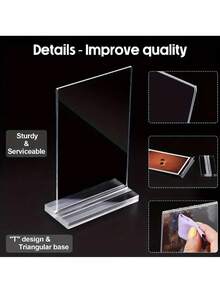 1/3pcs,4*6in,5*7in,A5 Size Transparent Acrylic Signage Display Stand Multipurpose Double-Sided Gold Frame Wedding Number Plate Table Flyer Menu Card Rack - Clear - View 5