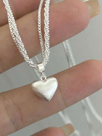 1pc Simple Brushed Heart Pendant Necklace Ladies Jewelry For Women 925 Sterling Silver Light Luxury Clavicle Necklace Fine Jewelry Gifts For Girls Daily Life Dating Decor