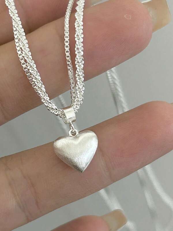 1pc Simple Brushed Heart Pendant Necklace Ladies Jewelry For Women 925 Sterling Silver Light Luxury Clavicle Necklace Fine Jewelry Gifts For Girls Daily Life Dating Decor