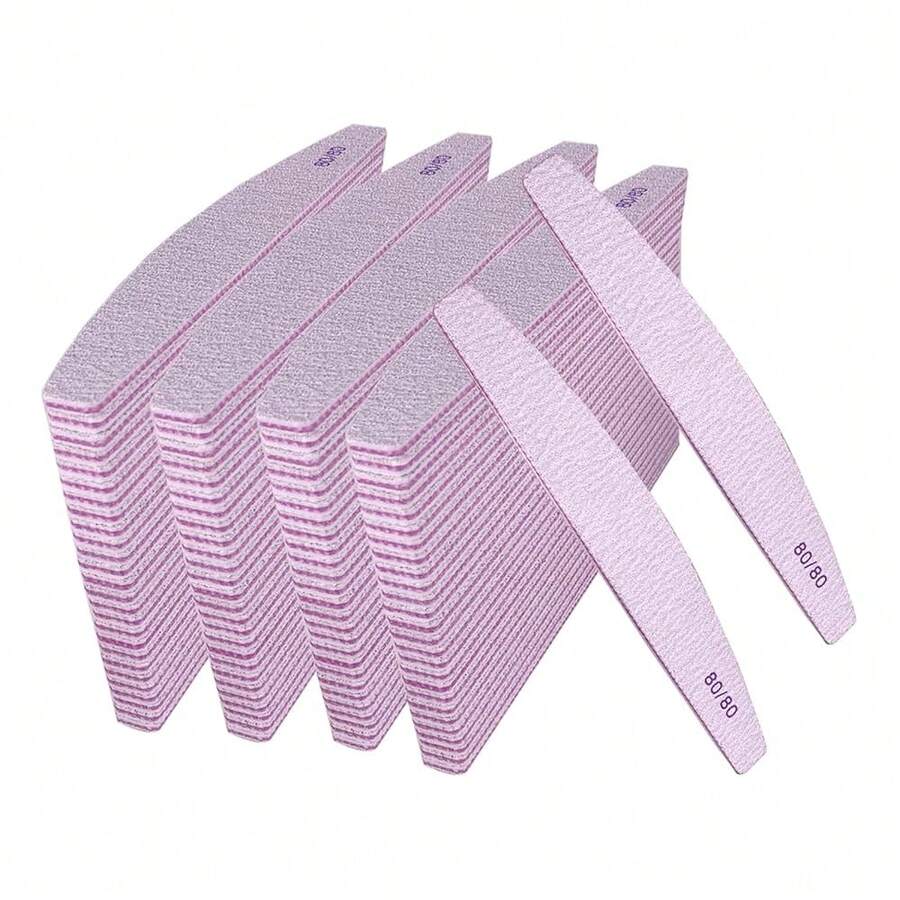 80/80 Grit Nail Files (10 Pack), Emery Boards For Acrylic Nails And Gel Nails, Coarse Nail File Double Sided 80 Grits Emory Professional Nail Filers Reusable Washable Manicure Curved Gray-76818 - 100片80/80粗砂弧形灰色 - 查看 1