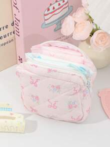 1 Pc Mini Floral Print Coin Purse Cute Cherry Pattern Makeup Pouch Portable Lipstick Storage Bag Soft Fabric Sanitary Pad Storage Bag Girly Wallet Purse Foam Quilted Make Up Bag Small Items Organizer Bag Charger Organizer Bag Headphone Organizer Bag Pink Bow Knot Travel Cosmetics Bag Mini Bag Coin Purse Napkin Pouch For Girl Purse Essentials Perfect Gift For Back To School Birthday Gifts Gifts Dorm Supplies School Supplies