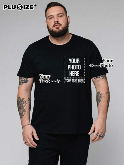 Plus Size Customize Personalized And Commemorative Gifts And Men's Casual Loose Black T--Shirts,Tee Add Your Own Images (Family Photo/Selfie/Pet Photo/Friend Photo/Lover Photo/Girlfriend Photo/Gift/Couple Logo) Your Text To Design Your Personalized Printed T-Shirt For Father's Day And Mother's Day