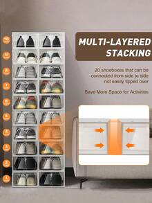 12pcs Transparent Plastic Shoe Storage Boxes, Foldable, Flip-Top, Under Bed Shoe Boxes, Moisture-Proof And Dust-Proof - Multicolor - View 6