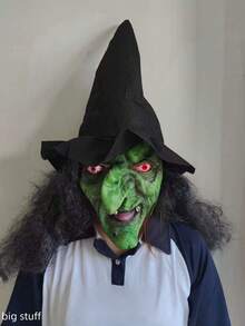1pc Halloween Witch Horror Mask, Witch Long Hair Latex Hat Mask, Hat Performance Long Hair Old Witch Mask, Multiple Styles Available