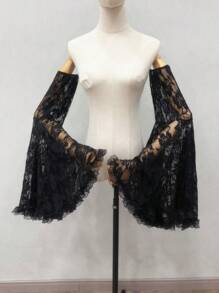 1 件套黑色蕾丝泡泡袖蕾丝花边深色哥特式新娘袖装饰套装秋季配饰 - 彩色 - 查看 8