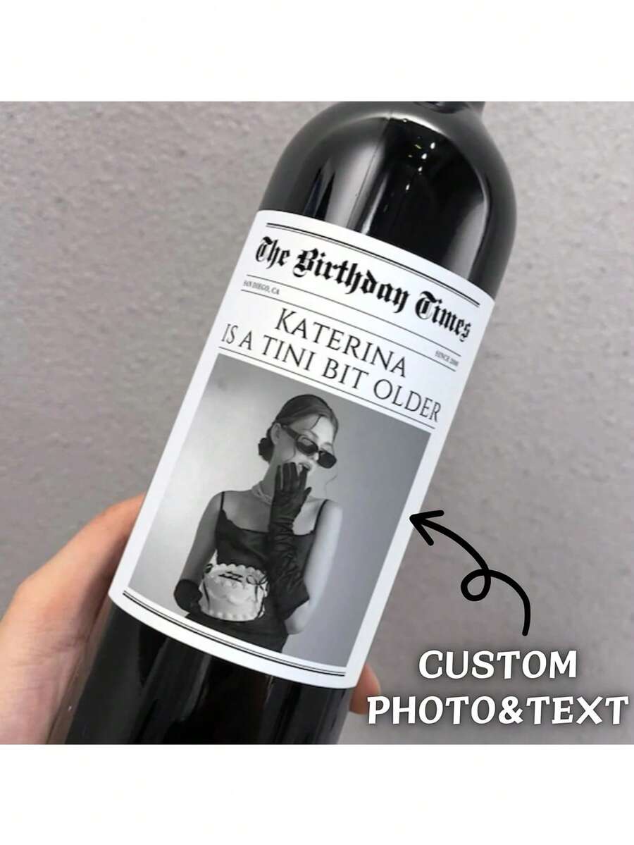 Individuelle Weinetiketten, wasserfeste Etiketten, individualisierte Zeitungsfoto-Weinetiketten, schwarz-weiße Brautjungfer/Trauzeugin Antrag Weinetiketten, Hochzeitsgeschenk, schwarz-weißes Foto Großbuchstaben Jahrestags-Geschenk, Verlobungsgeschenk