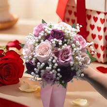 Artificial Rose Wedding Bouquet, Wedding Flower Bouquet, Artificial Silk Fabric Bouquet, Bridal Bouquet, Valentine's Day Gift, Home Tabletop Artificial Flower Bouquet Ornament - 紫色 - 查看 6