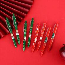 6pcs Christmas Santa Claus & Reindeer Pattern Neutral Pens, Office & School Writing Ballpoint Pens, Christmas Stationery Gift (Black Ink)