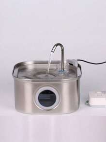 1pc 108.2oz Stainless Steel Automatic Cat Water Fountain With Water Level Window, Super Quiet Pet Water Dispenser