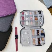 1pc Nylon Watch Band Storage Box, Can Store Watch Bands, Cables, Travel Organizer Pouch, Smartwatch Straps, Multi-Functional Watch Organizer Box, Compatible With Apple Watch Bands, Earphones, Cables, Chargers, Jewelry, Cosmetics And Other Accessories - Navy Blue - View 4