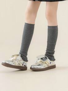 1/3/5 Pairs Girls Calf Leg Warmers, Sweet Ballet Style Ruffle Trim, Knitted Warm Leg Warmers, Solid Color Knee High Leg Warmers, Spring Autumn