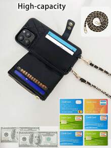 1 件菱形双扣香风手机拉链包，奢华极简主义零钱卡夹钱包可拆卸手机壳带卡槽和皮革肩带，大容量零钱卡收纳，优质仿皮绗缝套，适用于 /Galaxy S24 Ultra、17 Pro Max/16 Pro Max/12 Pro/13/14 Plus/15 Pro Max/16 Pro Max，斜挎度假便携保护壳