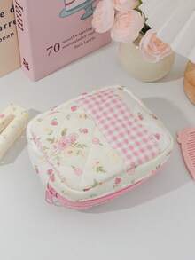 1 Pc Mini Floral Print Coin Purse Cute Cherry Pattern Makeup Pouch Portable Lipstick Storage Bag Soft Fabric Sanitary Pad Storage Bag Girly Wallet Purse Foam Quilted Make Up Bag Small Items Organizer Bag Charger Organizer Bag Headphone Organizer Bag Pink Bow Knot Travel Cosmetics Bag Mini Bag Coin Purse Napkin Pouch For Girl Purse Essentials Perfect Gift For Back To School Birthday Gifts Gifts Dorm Supplies School Supplies