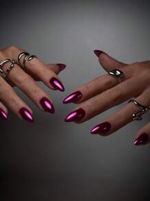 VV MEI JIA ER 24 Stück Y2K Fake Nägel, hochglänzende metallische vorgefertigte Fake Nagel Spitzen mit haltbarer Beschichtung, Metallic Nagel Spitzen für Finger, Mode Nail Art Set für DIY Maniküre geeignet für Frauen und Mädchen, 1 Stück Blatt Klebeband & 1 Stück Nagelfeile Nagel Zubehör