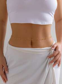 Nooxian 1 件女士腰链，防水防锈不锈钢串珠腰链，夏季海滩度假腰链身体首饰，比基尼肚脐腰链配饰，日常分层配饰礼物