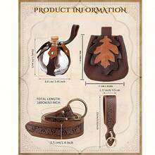 5pcs Renaissance & Medieval Costume Accessory Set For Women - Embossed Belt, Leaf Pouch,  Potion Bottle, Skirt Hanger - Perfect For Halloween - A - Xem 3