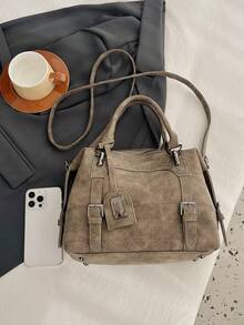 New Vintage Casual Women Handbag, Boston Bag, Office Commute Tote Bag, Shoulder Crossbody Bag With Detachable Strap