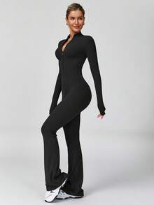 MASKERT 女士运动服 瑜伽服 连体裤 跑步运动 健身服 连体衣 健身服 高弹力瑜伽服 居家休闲 舒适亲肤塑身连体衣 - 黑色 - 查看 5