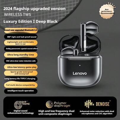  Lenovo TC3301 True Wireless Bluetooth Headphones, Semi-In-Ear, For Music, Sports, Gaming, And Esports, Bluetooth 5.3, Compatible With Apple, Huawei, And OPPO (Black And White)