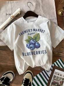 Blueberry Shirt Farmer's Market Blueberry Fruit Shirt Summer Shirt Vintage Fruit Shirt Retro Aesthetic Graphics - 白色 - 查看 1