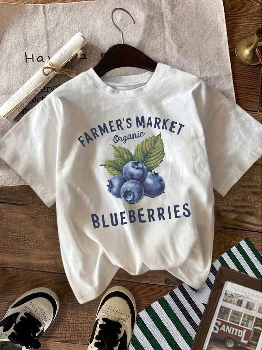 Blueberry Shirt Farmer's Market Blueberry Fruit Shirt Summer Shirt Vintage Fruit Shirt Retro Aesthetic Graphics - 白色 - 查看 1